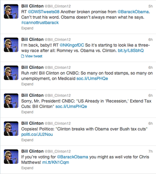 Illustration for article titled Romney Campaign Tweets From Bill Clinton Parody Account